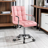 Yaheetech Desk Chairs with Wheels/Armrests Modern PU Leather Office Chair Height Adjustable Home Computer Executive Chair on Wheels 360° Swivel - Pink Yaheetech