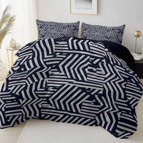 Printed Duvet Cover Set Single Size - Black 3 Pieces (1 Quilt Cover with Zipper Closure + 2 Pillow Sham), Ultra Soft Brushed Microfiber Modern Lines Minimalist Bedding Set Generic