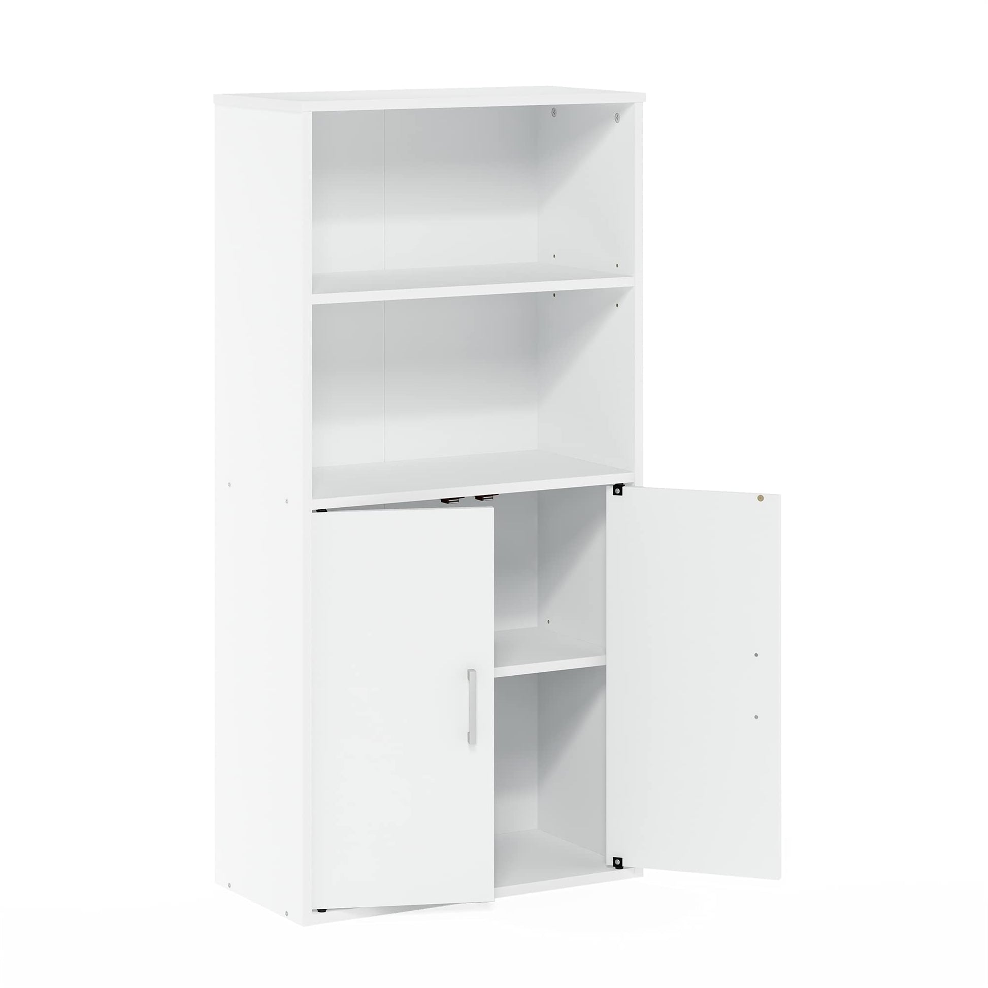 Furinno Pasir Storage Cabinet with 2 Open Shelves and 2 Doors, White - WoodArtSupply