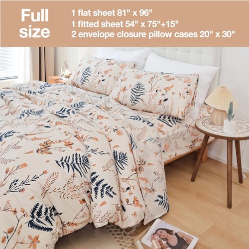 JSD Boho Floral Printed Sheet Set Full Size, 4 Piece, Soft Botanical Pattern Microfiber Sheets Extra Deep Pocket JSD
