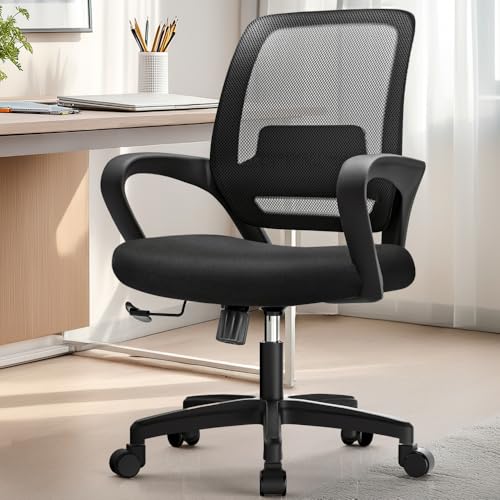 NEO Chair Office Desk Ergonomic Mesh Computer Chair with Lumbar Support Adjustable Height Swivel Rolling Wheels Comfy Mid Back Task Chair for Home Bedroom Vanity Study (Black) NEO CHAIR