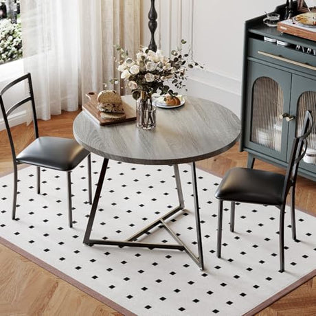 Garvee Dining Table Set for 2, Wooden Kitchen Table and Chairs of 2 with Upholstered Chairs, Round Kitchen Tables Set, 3 Piece Dining Room Table Sets for Small Space, Apartment, Rustic Gray Garvee
