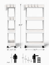 Pipishell Slim Storage Cart with Wheels, 4 Tier Bathroom Storage Organizer Rolling Utility Cart for Bathroom Kitchen Laundry Room Office Narrow Place (White) Pipishell