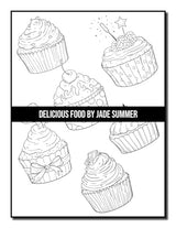 Delicious Food: An Adult Coloring Book with Decadent Desserts, Luscious Fruits, Relaxing Wines, Fresh Vegetables, Juicy Meats, Tasty Junk Foods, and More! WoodArtSupply