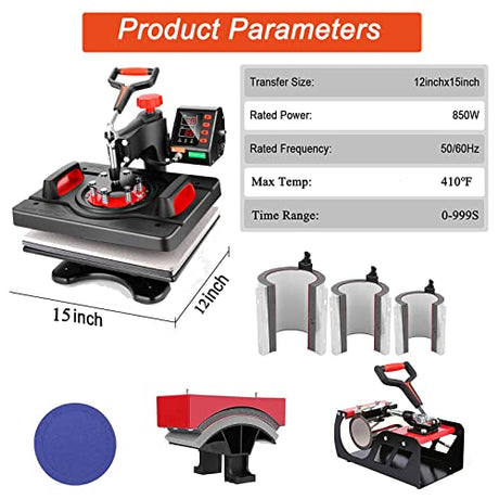 Casulo 8 in 1 Heat Press Machine Combo, 360-Degree Rotation Powerpress Heat Press Machine Digital Sublimation, Professional Heat Printing 15x12 Inch Heat Transfer for T-Shirts Mug Hats Plate Cap casulo