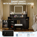 Garvee Corner Makeup Vanity Desk, Modern Vanity Desk with HD Triple Mirror, Corner Vanitys with Clear Glass Top, Fluted Makeup VanityDesk Garvee