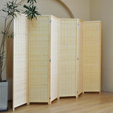 Furnnylane 6 Panel Bamboo Room Divider and Folding Panel Screen,Bamboo Panel Divider for Room Separation,Beige,67" H x 92.1" W Furnnylane