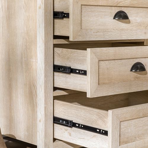 Walker Edison Hazel Modern Farmhouse 3 Drawer Framed Nightstand with Half-Moon Handles, 25 Inch, White Oak Walker Edison