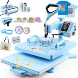 Upgrade 15x15 Heat Press, 5in1 Set Heat Press Machine with 11-30oz Tumbler/Mug/Hat Press, 360° Swing Away Digital Shirt Press, Slide Out Sublimation heatspress for Beginners (15‘’X15‘’ Blue 5in1) AKEYDIY