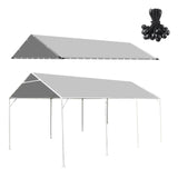 10 x 20 Ft Heavy Duty Carport Replacement Canopy Cover Waterproof & UV Protected Garage Top Tent Shelter Tarp Cover with 44 Ball Bungees Cords, Only Top Cover, Silver Grey BOUTICOL