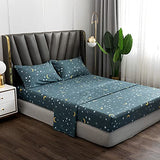 jejeloiu 4 Piece Star and Moon Bed Sheet Set King Size Universe Galaxy Fitted Sheet for Kids Boys Girls Outer Space Bedding Includes 1 Flat Sheet & 1 Sheet with 2 Pillowcases jejeloiu