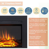 LegendFlame Jaden 36" W x 22" H (EF376) Electric Fireplace Insert with Front Trim Kit, Fire Crackling Sound, 750W/1500W Heater, Remote Control Legend Flame