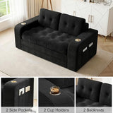 HIBXRPB 55" Futon Sofa Bed, 4‑in‑1 Convertible Boneless Couch Bed, Sofa Cama para Sala & Floor Lounger, Couch in A Box with Cup Holders, Foldable Chair Bed for Small Spaces, Black Corduroy HIBXRPB