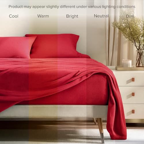 Bare Home Super Soft Fleece Sheet Set - Twin Size - Extra Plush Polar Fleece, No-Pilling Bed Sheets - All Season Cozy Warmth (Twin, Red) Bare Home