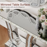 Maotifeys Mirrored Console Table with Crystal-Inlaid U-Shape Base Modern Elegant Silver Glass Entryway Tables for Living Room Luxury Accent Sofa Table with Curved Frame (Silver Table) Maotifeys
