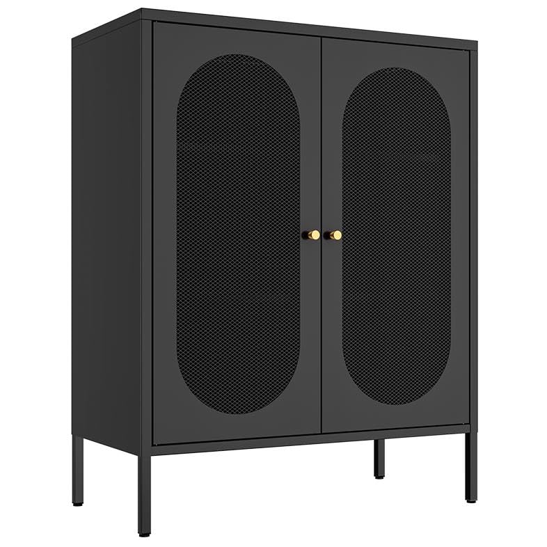Fumedo 2 Mesh Door Metal Storage Cabinet for Bed Room,Living Room,Home,Hotel,Office,Garage,Kitchen,3-Tier,2 Removable Shelves (Mesh Door Cabinet, Black) Fumedo