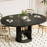 CABZOON 47-63in Extendable Round Dining Table for 4-8 Modern Round Kitchen Table Circle Dining Table with 2-Tier Storage Shelf, Space Saving Expandable Wood Oval for Living Room Walnut Black CABZOON