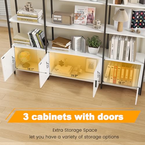 Semoic Stylish 5-Tier Triple Wide Arched Bookshelf with Cabinets - Black and White Etagere Bookcase for Home Office Semoic