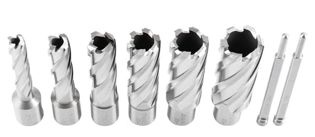 Accusize Industrial Tools Hss Annular Cutter Set, 2'' Cutting Depth, 7/16'' to 1-1/16'' Slugger Cutter, 8 Pcs/Set, HSS2-0000 Accusize Industrial Tools