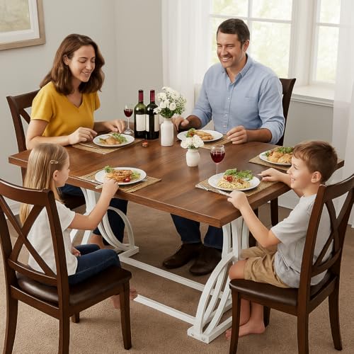 YITAHOME 70.3 Inch Modern Minimalist Dining Table for 6-8, Sturdy Wooden Table with Geometric White Metal Legs, for Dining Room, Kitchen, Conference Room YITAHOME
