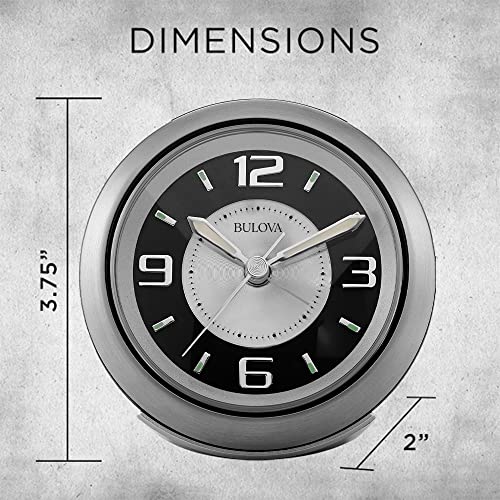 Bulova - 3.75" W x 3.75" H B5027 Lite Night Alarm Clock | Brushed Silver-Tone Case | Illuminated Dial | Luminous Hands | Quiet Sweep | Snooze Function Bulova