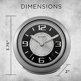 Bulova - 3.75" W x 3.75" H B5027 Lite Night Alarm Clock | Brushed Silver-Tone Case | Illuminated Dial | Luminous Hands | Quiet Sweep | Snooze Function Bulova