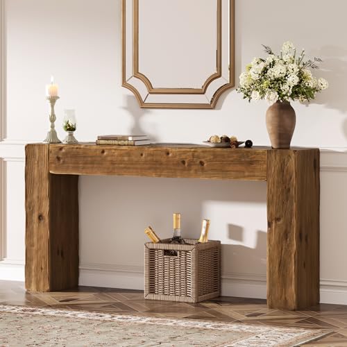 TRIBEWOOD Solid Wood Console Table, 63-Inch Farmhouse Sofa Table Behind Couch for Entryway, Living Room, Foyer, Easy Assembly (Rustic Brown) TRIBEWOOD
