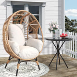 LUTINLIX Oversized Wicker Egg Chair Outdoor Indoor,Patio Lounge Chair with Thicken Cushions, Egg Reading Chair 500lbs Capacity for Garden, Backyard, Porch,Bedroom (Beige-Regular, 1pcs) LUTINLIX