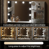 HMYZOM Makeup Vanity with 10 LED Lighted Mirror, White Vanity Desk with Large Desktop, Multi-Drawers & Open Shelves, Modern Vanity Table Makeup Table, 3 Color Modes & Adjustable Brightness HMYZOM