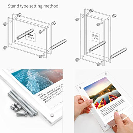 8x10 Modern Acrylic Photo Frame, Clear Glass-Like Desk Picture Frame with Stand off & Hanging String, Frameless Floating Look, Self-Standing Desktop or Wall Mount, Horizontal & Vertical Display ADColor