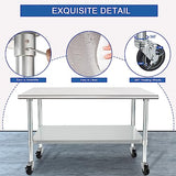 HARDURA Stainless Steel Table with Wheels 24 x 48 Inches Casters NSF Heavy Duty Commercial Work & Prep Table with Undershelf and Galvanized Legs for Restaurant Kitchen Bar and Hotel Garage HARDURA Restaurant Equipment