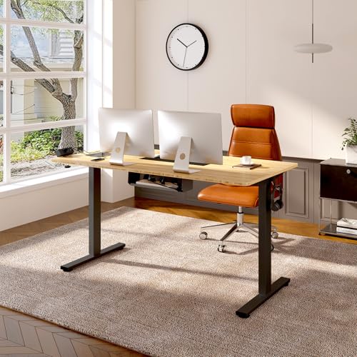 FLEXISPOT EN2 Whole-Piece Bamboo Standing Desk with Clamp Power Strip, 55 x 28 Electric Stand Up Height Adjustable Desk with Cable Management (Black Frame + 55" Bamboo Top, 2 Packages) FLEXISPOT