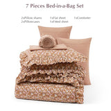 BLOOMHAVEN Queen Comforter Set - 7 Pieces Ruffle Brown Bedding Sets, Shabby Chic Farmhouse Bed in a Bag with Ruffle Comforter, Sheets, Pillowcases & Shams BLOOMHAVEN