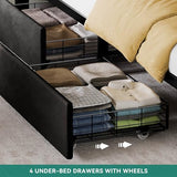 YITAHOME King Size Bed Frame with 4 Drawers and RGB LED Lights, Velvet Upholstered Platform Bed with Charging Station and Storage Headboard, No Box Spring Needed, Easy Assembly, Noise-Free, Black YITAHOME