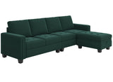 Belffin Velvet Reversible Sectional Sofa with Chaise Convertible L Shaped 4-seat Sectional Couch with Storage Ottoman Green Belffin