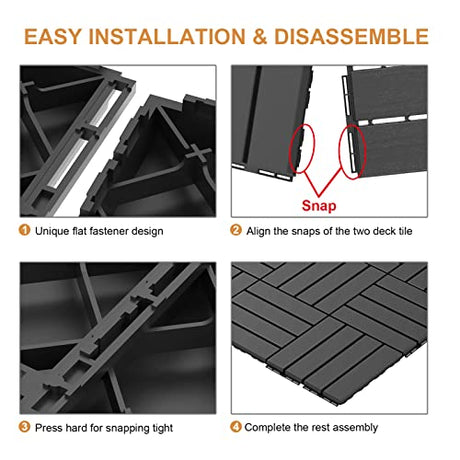 Goovilla Plastic Interlocking Deck Tiles, 9 Pack , 12"x12" Waterproof Outdoor Flooring All Weather Use, Patio Floor Decking Tiles for Porch Poolside Balcony Backyard, Dark Grey Goovilla