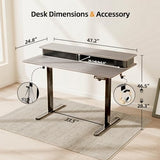 JOY worker Height Adjustable Electric Standing Desk with Storage Shelves, 48 Inch Table with Built-in Monitor Stand, Sit Stand Desk with 2 Hooks for Home Office, Grey Desktop & Black Frame JOY worker