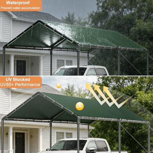10x20 FT Heavy Duty Carport Car Tent Car Canopy Storage Shed,Portable Garage Party Tent,Portable Garage All-Season Tarp for Car,Truck,SUV,Party (Green) GREZJXC