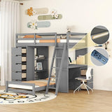 Merax Twin Multifunction Bunk Bed with Desk/Storage Drawers, Wood Bunk Bed with LED Light and USB Ports for Boys, Girls, No Box Spring Needed Gray Merax