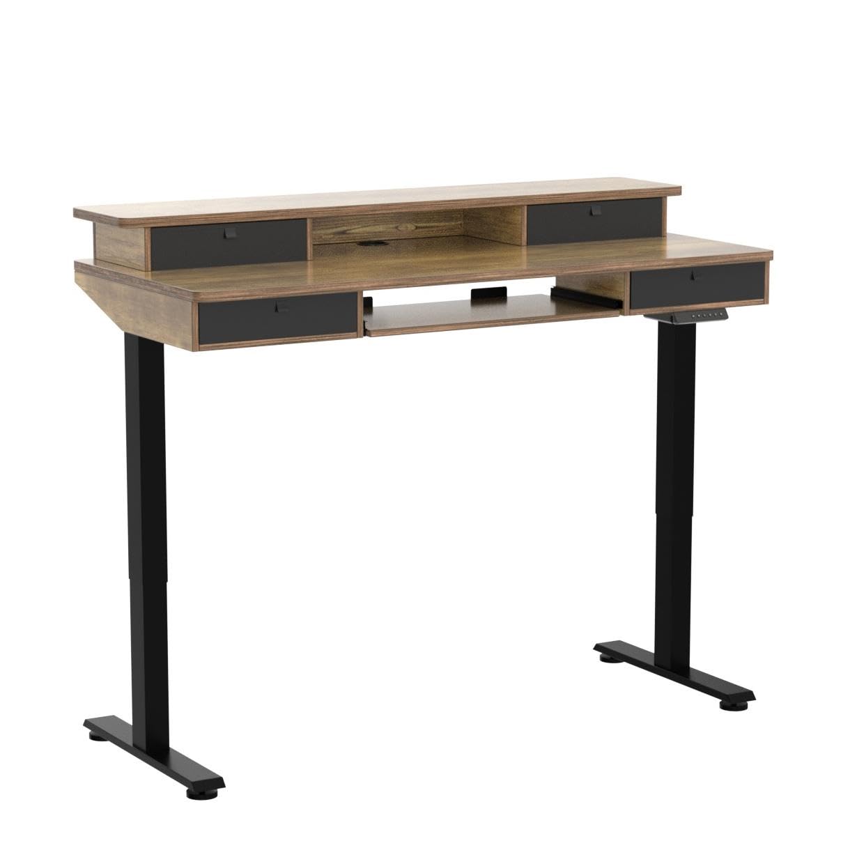 FEZIBO Height Adjustable Electric Standing Desk with 4 Drawers and Keyboard Tray, 48 x 24 Inch Table with Storage Shelf, Sit Stand Desk with Splice Board, Rustic Brown - WoodArtSupply