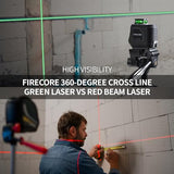 Firecore 360° Laser Level with Tripod, 100Ft Self Leveling Laser Level Green Cross Line Laser Leveler Tool for Picture Hanging Wall Tile Floor Construction, 60" Compact Tripod & Carry Pouch Included Firecore