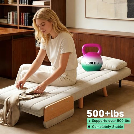 FLOCQISEM Convertible Chair Bed, Futon Sofa Bed Sleeper Chair with Solid Wood Leg and Storage Pocket, Linen Fabric Sofa Couch Guest Bed for Living Room, Bedroom, Office, Apartment (27.56) FLOCQISEM