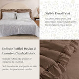 BLOOMHAVEN Queen Comforter Set - 7 Pieces Ruffle Amber Brown Bedding Sets, Shabby Chic Farmhouse Bed in a Bag with Ruffle Comforter, Floral Sheets, Pillowcases & Shams BLOOMHAVEN