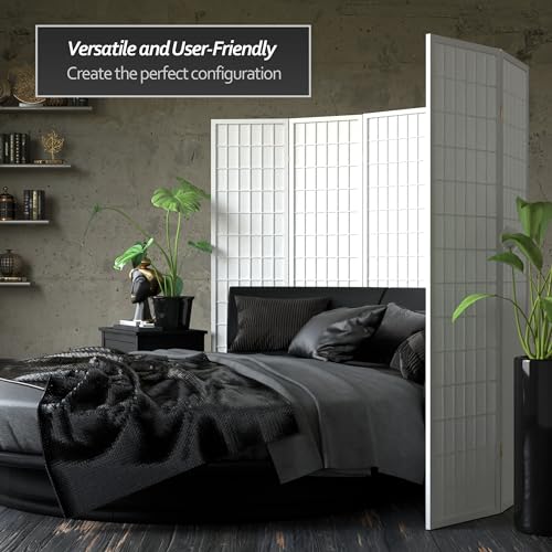 Red Lantern 6 ft. Tall Window Pane Shoji Screen - White - 6 Panels Red Lantern