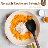 Silicone Cooking Utensil Set, Umite Chef 8-Piece Kitchen Set with Natural Acacia Wooden Handles,Food-Grade Silicone Heads-Silicone Kitchen Gadgets Spatulas Set for Nonstick Cookware- Black Umite Chef