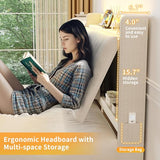 Jocoevol Queen Size Floating Bed Frame with Ergonomic Hidden Storage Headboard and LED Lights, Visual Floating LED Bed Frame with Charing Station, Velvet Upholstered Platform Bed, Heavy Duty, White Jocoevol