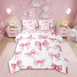 Erosebridal Kawaii Bowknot Girls Bed in A Bag with Sheets Dreamy Princess Style Queen Comforter Set 7 Piece for Kids Teen Women,Girly Cute Bow Bedding Set Pink Bow Tie Bed Set Bedroom Decor Erosebridal