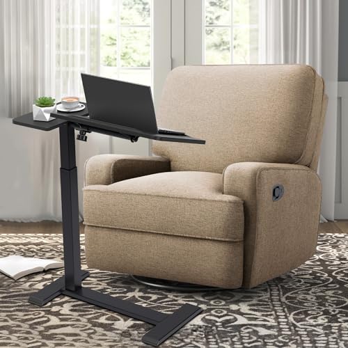 yaaqoo Adjustable Overbed Bedside Table with Hidden Wheels, Pneumatic Tilt Board Rolling Laptop Standing Desk Cart, Mobile Over Bed Sofa Chair Side End Tables, Walnut (Black) yaaqoo