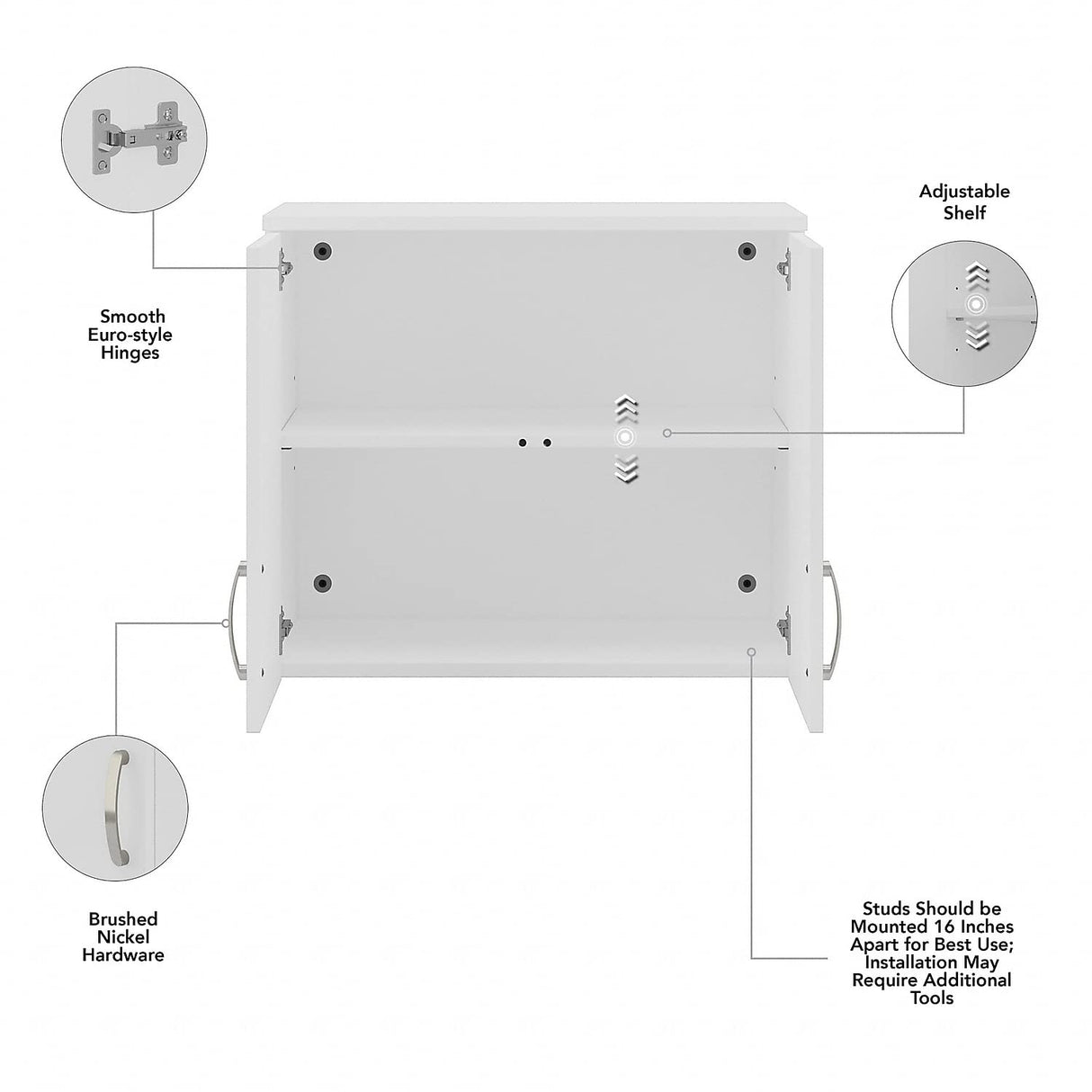 Bush Business Furniture Universal Wall Cabinet with Doors and Shelves in White, Versatile Home Organizer, Office Storage Unit and Adjustable Shelving Bush Furniture