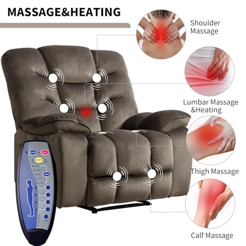 HAOMARKETS Oversized Electric Recliner Chair with Massage and Heat, 41" Wide Power Reclining Chairs with USB Port, Breathable Fabric Overstuffed Reclining Sofa for Living Room Bedroom (No Lift)